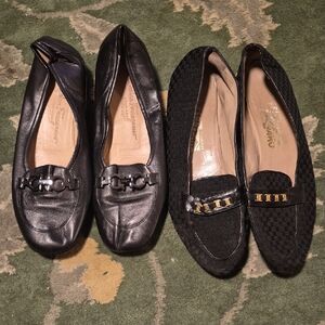 Salvatore Ferragamo Black Leather and Woven Slip-On Loafers